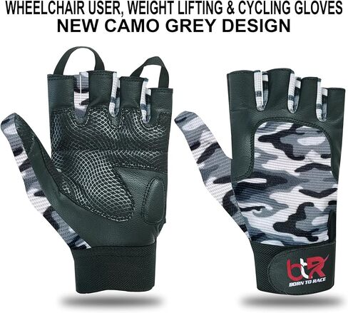 قفازات مستخدم الكرسي المتحرك لذوي الاحتياجات الخاصة، بدون أصابع، إبهام طويل من الجلد للرجال والنساء، للتمرين، رفع الأثقال، ركوب الدراجات، قفازات القيادة، تصميم مموه جديد للجنسين in Kuwait
