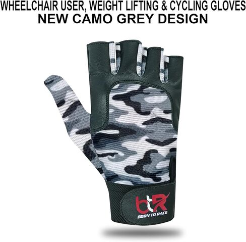 قفازات مستخدم الكرسي المتحرك لذوي الاحتياجات الخاصة، بدون أصابع، إبهام طويل من الجلد للرجال والنساء، للتمرين، رفع الأثقال، ركوب الدراجات، قفازات القيادة، تصميم مموه جديد للجنسين in Kuwait