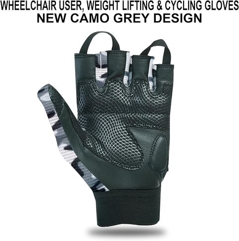 قفازات مستخدم الكرسي المتحرك لذوي الاحتياجات الخاصة، بدون أصابع، إبهام طويل من الجلد للرجال والنساء، للتمرين، رفع الأثقال، ركوب الدراجات، قفازات القيادة، تصميم مموه جديد للجنسين in Kuwait