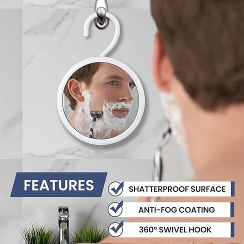 MIRRORVANA Hangable Round Fogless Shower Shaving Mirror with 360° Swivel Rotatable Hook for Hanging and Bonus Anti-Fog Spray - Anti Fog and Shatterproof Surface, 6.7" Diameter in Saudi Arabia