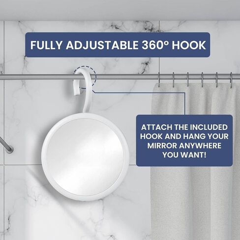 MIRRORVANA Hangable Round Fogless Shower Shaving Mirror with 360° Swivel Rotatable Hook for Hanging and Bonus Anti-Fog Spray - Anti Fog and Shatterproof Surface, 6.7" Diameter in Saudi Arabia