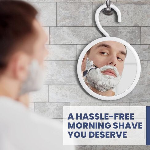 MIRRORVANA Hangable Round Fogless Shower Shaving Mirror with 360° Swivel Rotatable Hook for Hanging and Bonus Anti-Fog Spray - Anti Fog and Shatterproof Surface, 6.7" Diameter in Saudi Arabia