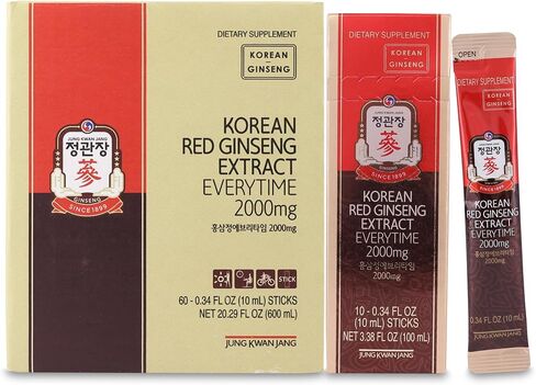 JungKwanJang Ginseng Everytime Extract Stick - Caffeine-Free Energy Supplements, Korean Red Ginseng 2000mg, Brain Support and Natural Energy Booster for Men & Women, 60 Count in Saudi Arabia