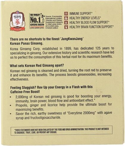 JungKwanJang Ginseng Everytime Extract Stick - Caffeine-Free Energy Supplements, Korean Red Ginseng 2000mg, Brain Support and Natural Energy Booster for Men & Women, 60 Count in Saudi Arabia