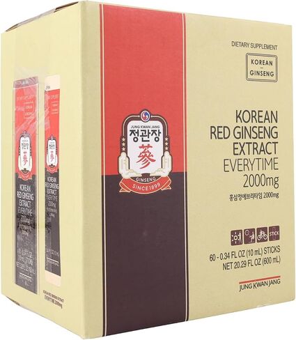 JungKwanJang Ginseng Everytime Extract Stick - Caffeine-Free Energy Supplements, Korean Red Ginseng 2000mg, Brain Support and Natural Energy Booster for Men & Women, 60 Count in Saudi Arabia