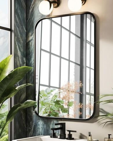 خزانة أدوية سوداء مع مرآة، منظم خزانة للطب، خزانة أدوية فوق المرحاض، خزانة أدوية مجوفة، خزانة حائط للحمام بإطار معدني أسود، مقاس 16 × 24 بوصة in Kuwait