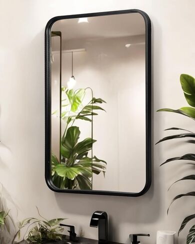 خزانة أدوية سوداء مع مرآة، منظم خزانة للطب، خزانة أدوية فوق المرحاض، خزانة أدوية مجوفة، خزانة حائط للحمام بإطار معدني أسود، مقاس 16 × 24 بوصة in Kuwait