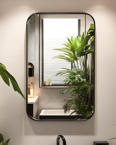 خزانة أدوية سوداء مع مرآة، منظم خزانة للطب، خزانة أدوية فوق المرحاض، خزانة أدوية مجوفة، خزانة حائط للحمام بإطار معدني أسود، مقاس 16 × 24 بوصة in Kuwait