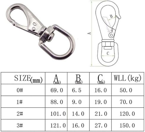 2Pack Eye Swivel Snap Hook,69/88/100/121mm Length Stainless Steel 304 Bag Snap Carabiner Quick Release Dog Chain Bolted Hooks (Length:69mm) in Saudi Arabia