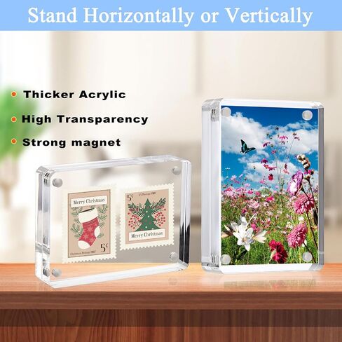Hipiwe Small Acrylic Picture Frame 2.5x3.5 inch - 4 Pack Clear Double Sided Magnetic Photo Block Frame, 20mm Thick Acrylic Business Card Frame Wallet Size Display Frames for Picture Sport Cards in Saudi Arabia