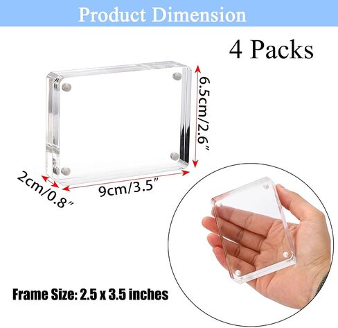 Hipiwe Small Acrylic Picture Frame 2.5x3.5 inch - 4 Pack Clear Double Sided Magnetic Photo Block Frame, 20mm Thick Acrylic Business Card Frame Wallet Size Display Frames for Picture Sport Cards in Saudi Arabia