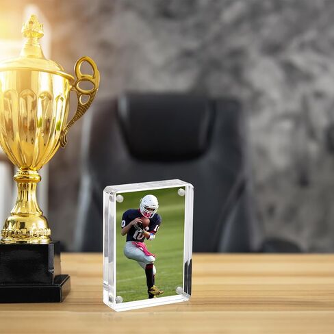 Hipiwe Small Acrylic Picture Frame 2.5x3.5 inch - 4 Pack Clear Double Sided Magnetic Photo Block Frame, 20mm Thick Acrylic Business Card Frame Wallet Size Display Frames for Picture Sport Cards in Saudi Arabia