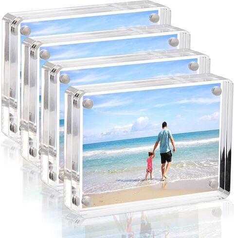 Hipiwe Small Acrylic Picture Frame 2.5x3.5 inch - 4 Pack Clear Double Sided Magnetic Photo Block Frame, 20mm Thick Acrylic Business Card Frame Wallet Size Display Frames for Picture Sport Cards in Saudi Arabia