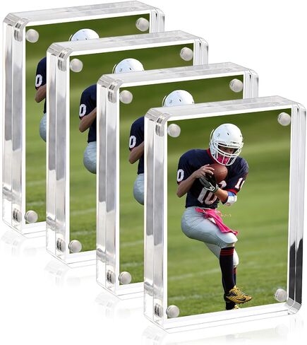 Hipiwe Small Acrylic Picture Frame 2.5x3.5 inch - 4 Pack Clear Double Sided Magnetic Photo Block Frame, 20mm Thick Acrylic Business Card Frame Wallet Size Display Frames for Picture Sport Cards in Saudi Arabia