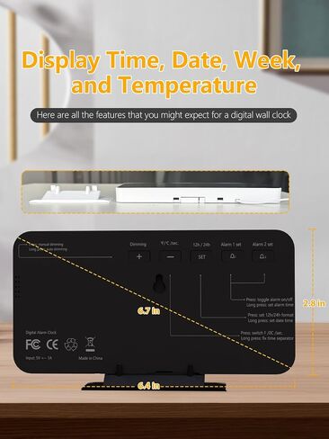 COVERY LED Digital Desk Clock, Mirror Desktop Alarm Clock Digital Display, Lightweight LED Clocks for Home, Office, Brightness Dimmer, USB Powered, 6.7 inches and Pink in Saudi Arabia