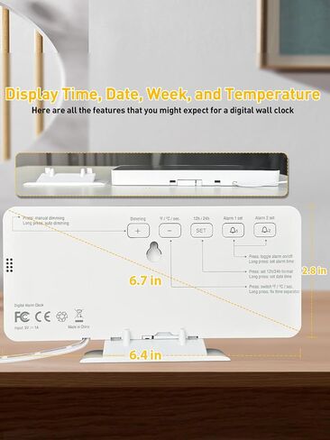 COVERY LED Digital Desk Clock, Mirror Desktop Alarm Clock Digital Display, Lightweight LED Clocks for Home, Office, Brightness Dimmer, USB Powered, 6.7 inches and Pink in Saudi Arabia