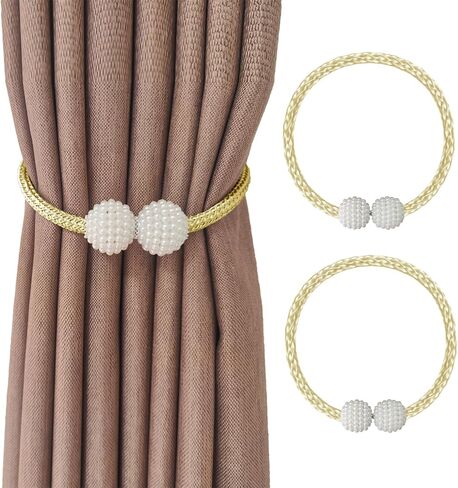 2 Curtain Tiebacks Holdbacks Magnetic Buckle Woven Tie Hold Back Clips Rope Holder Tieback Holdback Curtains Decoration Pearl Gold in Saudi Arabia