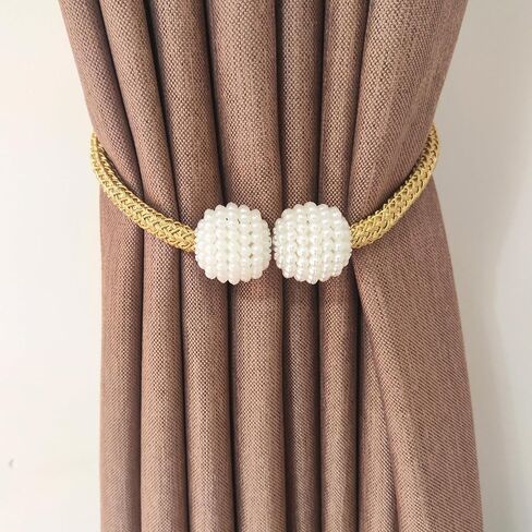 2 Curtain Tiebacks Holdbacks Magnetic Buckle Woven Tie Hold Back Clips Rope Holder Tieback Holdback Curtains Decoration Pearl Gold in Saudi Arabia
