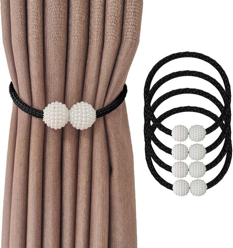 2 Curtain Tiebacks Holdbacks Magnetic Buckle Woven Tie Hold Back Clips Rope Holder Tieback Holdback Curtains Decoration Pearl Gold in Saudi Arabia
