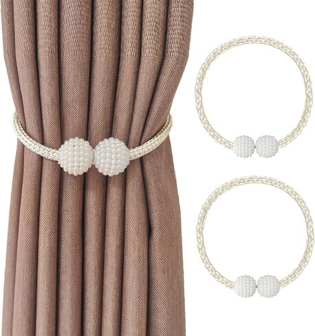 2 Curtain Tiebacks Holdbacks Magnetic Buckle Woven Tie Hold Back Clips Rope Holder Tieback Holdback Curtains Decoration Pearl Gold in Saudi Arabia