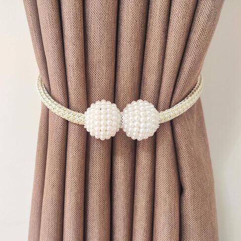 2 Curtain Tiebacks Holdbacks Magnetic Buckle Woven Tie Hold Back Clips Rope Holder Tieback Holdback Curtains Decoration Pearl Gold in Saudi Arabia
