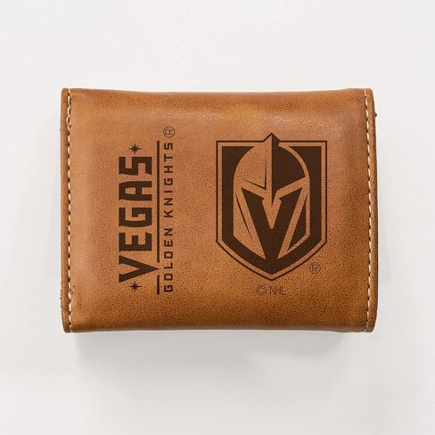 محفظة Rico Industries NHL Vegas Golden Knights Premium من الجلد الأسود النباتي المحفور بالليزر ثلاثية الطي - تصميم نحيف ولكنه متين - مثالية لإظهار فخر فريقك أو هديتك in Saudi Arabia