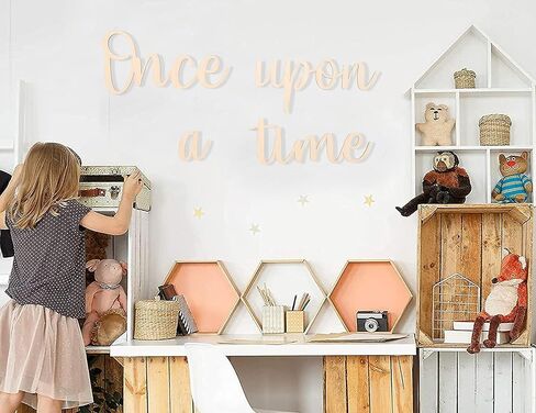 Once upon a time Nursery Decor - Once Upon A Time Wall Sign Nursery Wall Decor, Kids Bedroom,reading wall, Once Upon A Time Wooden Words Sign For Wall Art, Boho boy's room,Boho girl's room in Kuwait