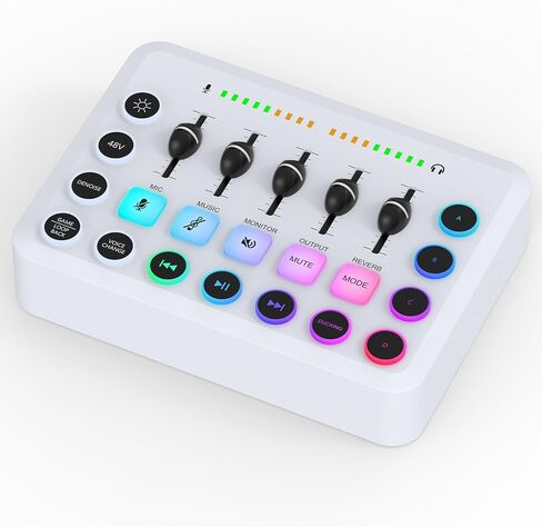 خلاط صوت للألعاب من Geekria، خلاط تدفق RGB للكمبيوتر الشخصي مع واجهة ميكروفون XLR، تحكم فردي/خافت مستوى الصوت/زر كتم الصوت/طاقة فانتوم 48 فولت للبودكاست/التسجيل/الصوت/صوت اللعبة in Saudi Arabia