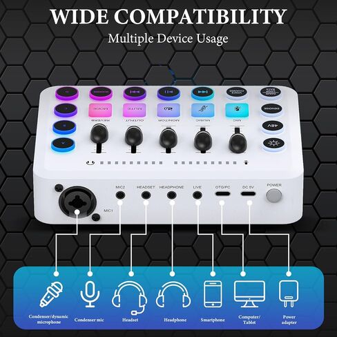 خلاط صوت للألعاب من Geekria، خلاط تدفق RGB للكمبيوتر الشخصي مع واجهة ميكروفون XLR، تحكم فردي/خافت مستوى الصوت/زر كتم الصوت/طاقة فانتوم 48 فولت للبودكاست/التسجيل/الصوت/صوت اللعبة in Saudi Arabia
