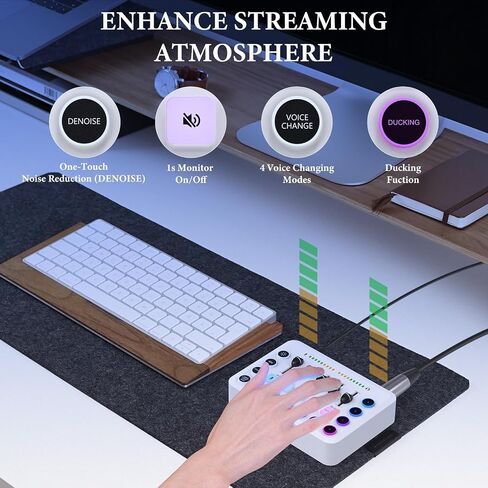 خلاط صوت للألعاب من Geekria، خلاط تدفق RGB للكمبيوتر الشخصي مع واجهة ميكروفون XLR، تحكم فردي/خافت مستوى الصوت/زر كتم الصوت/طاقة فانتوم 48 فولت للبودكاست/التسجيل/الصوت/صوت اللعبة in Saudi Arabia