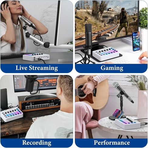 خلاط صوت للألعاب من Geekria، خلاط تدفق RGB للكمبيوتر الشخصي مع واجهة ميكروفون XLR، تحكم فردي/خافت مستوى الصوت/زر كتم الصوت/طاقة فانتوم 48 فولت للبودكاست/التسجيل/الصوت/صوت اللعبة in Saudi Arabia