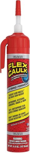 Flex Caulk، مانع تسرب بوليمر هجين مقاوم للماء ومقاوم للعوامل الجوية، قوي، قابل للطلاء، داخلي، خارجي، حمام، دش، مغسلة، نافذة، ألواح أساسية، باب، عربة سكن متنقلة، سقف، خشب، سيارات وبحري، شفاف، 6.6 أونصة، عبوة واحدة in Kuwait