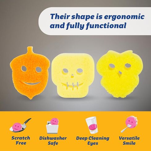 Scrub Daddy Scrub Mommy إصدار خاص للخريف + الهالوين - إسفنجة أطباق متعددة الأغراض خالية من الخدش - خالية من مادة BPA ومصنوعة من رغوة البوليمر - إسفنجة مطبخ مقاومة للبقع والرائحة (6 قطع) in Kuwait