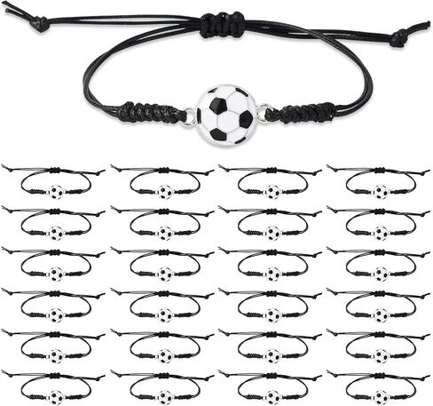 24pcs Soccer Bracelets, Adjustable Football Charm Bracelet Braided Rope Bracelets with Football Charm Decoration Gifts Party Favors for Teens Boys Men Sport Players in Saudi Arabia