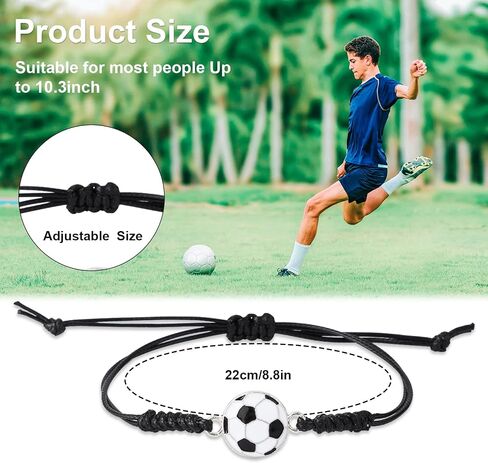 24pcs Soccer Bracelets, Adjustable Football Charm Bracelet Braided Rope Bracelets with Football Charm Decoration Gifts Party Favors for Teens Boys Men Sport Players in Saudi Arabia