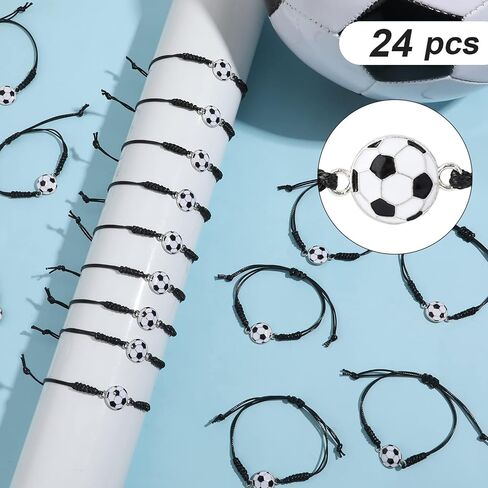 24pcs Soccer Bracelets, Adjustable Football Charm Bracelet Braided Rope Bracelets with Football Charm Decoration Gifts Party Favors for Teens Boys Men Sport Players in Saudi Arabia