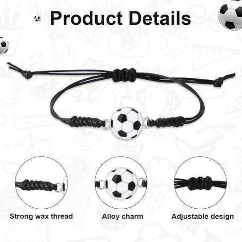 24pcs Soccer Bracelets, Adjustable Football Charm Bracelet Braided Rope Bracelets with Football Charm Decoration Gifts Party Favors for Teens Boys Men Sport Players in Saudi Arabia