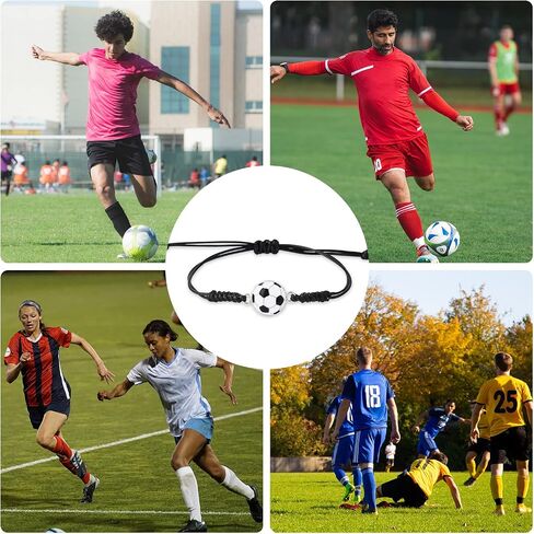 24pcs Soccer Bracelets, Adjustable Football Charm Bracelet Braided Rope Bracelets with Football Charm Decoration Gifts Party Favors for Teens Boys Men Sport Players in Saudi Arabia