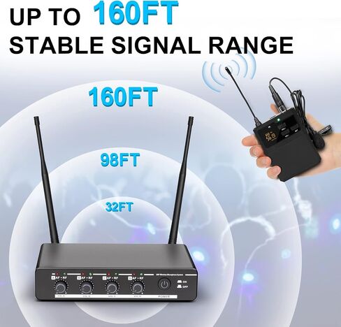 Depusheng R6 Professional Wireless Microphone UHF System 4 Channel with Wireless lavalier Headset Microphone, Metal Receiver, Perfect for Singing, Karaoke, Parties, Weddings in Saudi Arabia