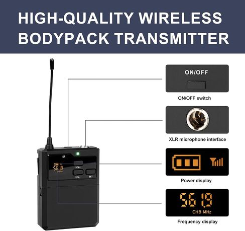 Depusheng R6 Professional Wireless Microphone UHF System 4 Channel with Wireless lavalier Headset Microphone, Metal Receiver, Perfect for Singing, Karaoke, Parties, Weddings in Saudi Arabia