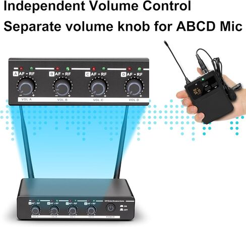 Depusheng R6 Professional Wireless Microphone UHF System 4 Channel with Wireless lavalier Headset Microphone, Metal Receiver, Perfect for Singing, Karaoke, Parties, Weddings in Saudi Arabia
