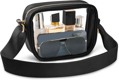 حقائب كروس شفافة معتمدة من الاستاد للنساء، محفظة شفافة عصرية تناسب الأحداث الرياضية والمهرجانات والحفلات الموسيقية (أسود) in Kuwait