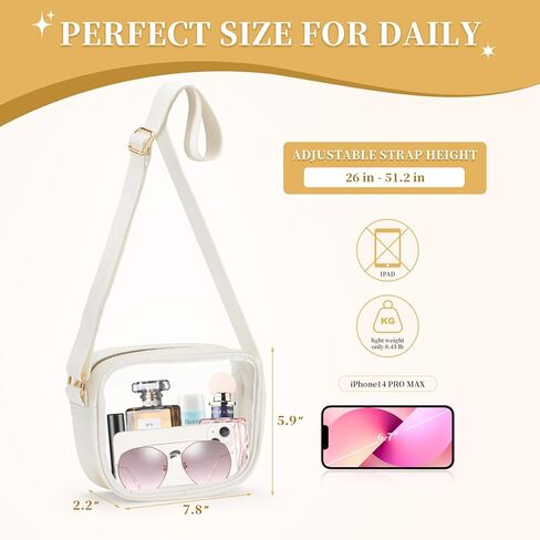 حقائب كروس شفافة معتمدة من الاستاد للنساء، محفظة شفافة عصرية تناسب الأحداث الرياضية والمهرجانات والحفلات الموسيقية (أسود) in Kuwait