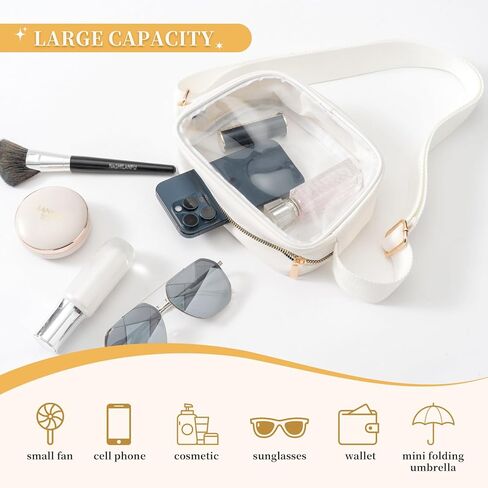 حقائب كروس شفافة معتمدة من الاستاد للنساء، محفظة شفافة عصرية تناسب الأحداث الرياضية والمهرجانات والحفلات الموسيقية (أسود) in Kuwait