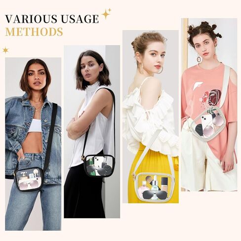 حقائب كروس شفافة معتمدة من الاستاد للنساء، محفظة شفافة عصرية تناسب الأحداث الرياضية والمهرجانات والحفلات الموسيقية (أسود) in Kuwait