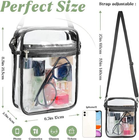 Clear Bag Stadium Approved, Crossbody Purse Bag with Front Pocket, Adjustable Strap Shoulder Bags for Concerts Festival Sports Events in Saudi Arabia