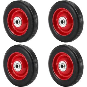 4 Pack 6 x 1.5 Inch Solid Rubber Wheels, 1/2 Inch Bore Axle Replacement Hand Truck Wheel with Ball Bearing, 176 Lbs Capacity Flat Free Rubber Tire