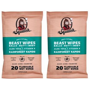 Dr. Squatch Beast Wipes, Flushable Wipes for Men, Soothing and Refreshing Adult Wipes - 2-Pack Rainforest Rapids