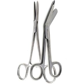 Set of 2 Pieces Bandage Scissors 5.5" and Straight Hemostat 5.5" Made of Premium Quality Stainless Steel (Black)