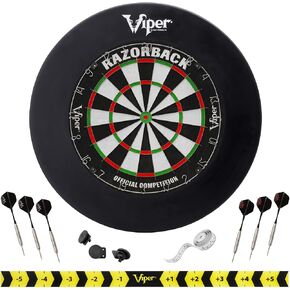 Viper by GLD Products Razorback Sisal Dartboard, Two Sets Starter Darts, Throw Line, Viper Defender, Black
